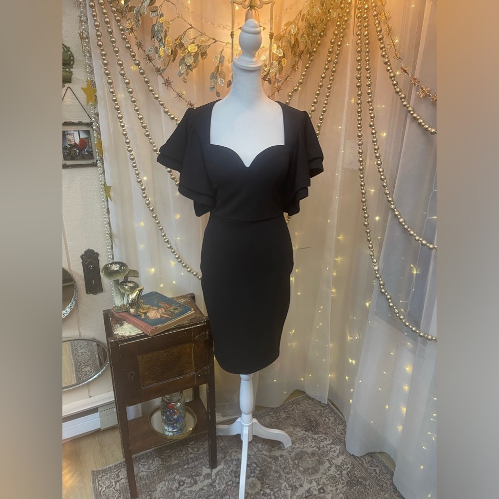 AKIRA Black Sweetheart Flutter Sleeve Midi Dress